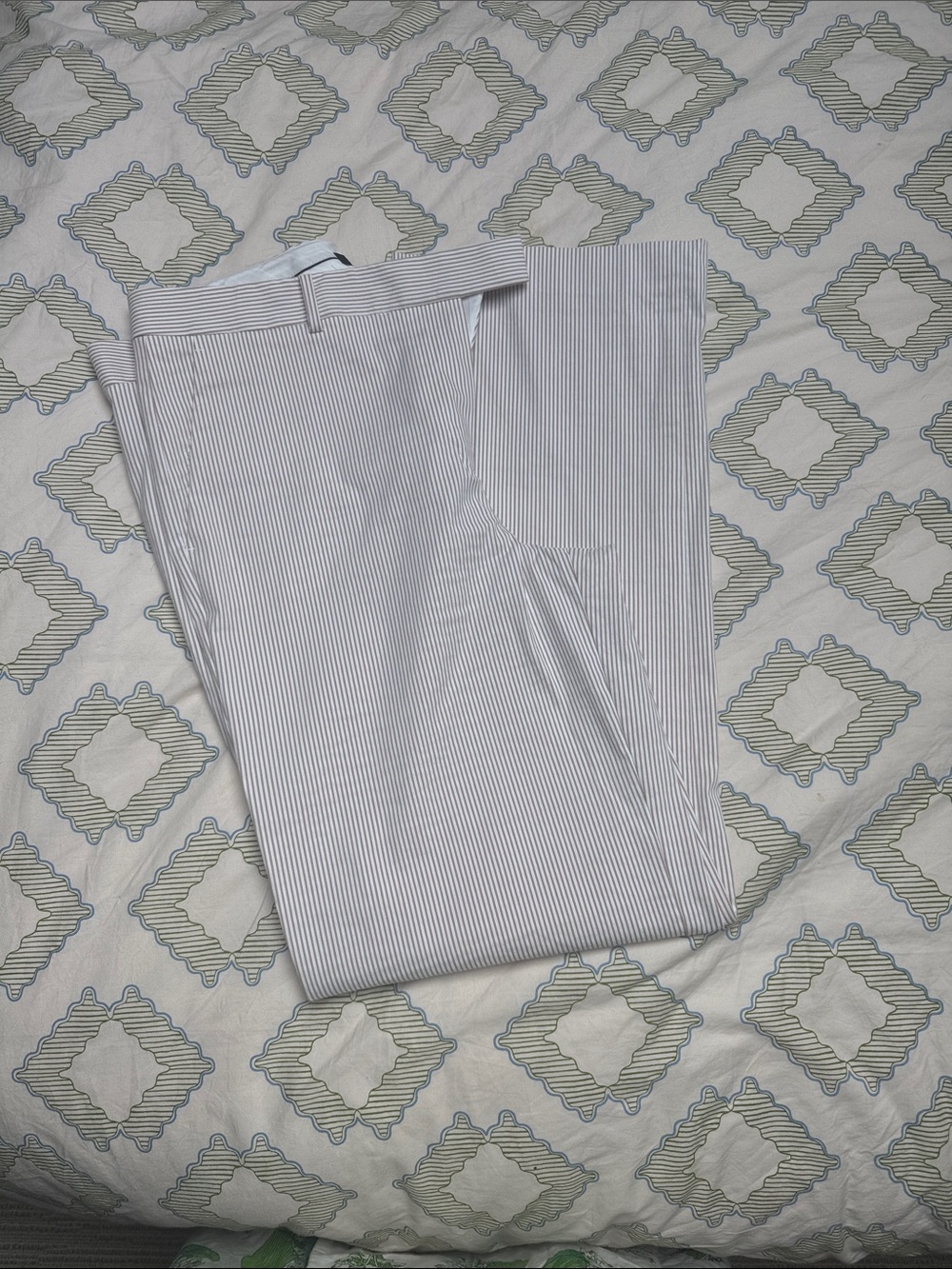 Ann Taylor White and Light tan and white seersucker Trousers